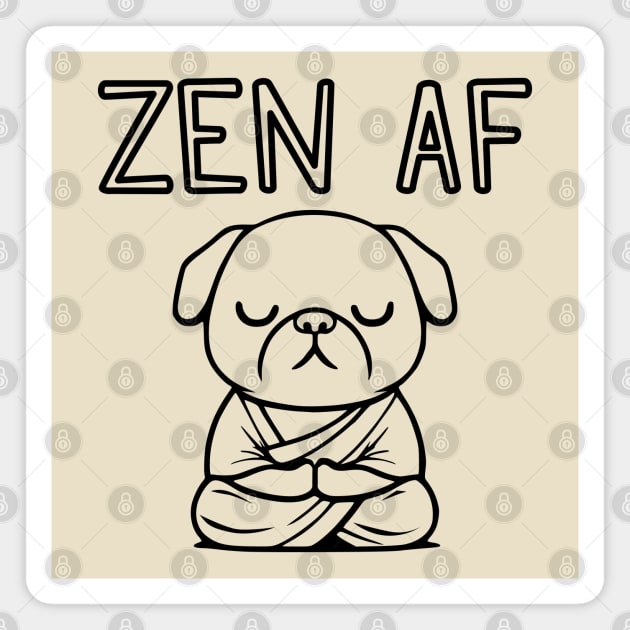 Cute Zen AF Meditating Cartoon Monk Pug Dog (outlines) Magnet by Elvdant